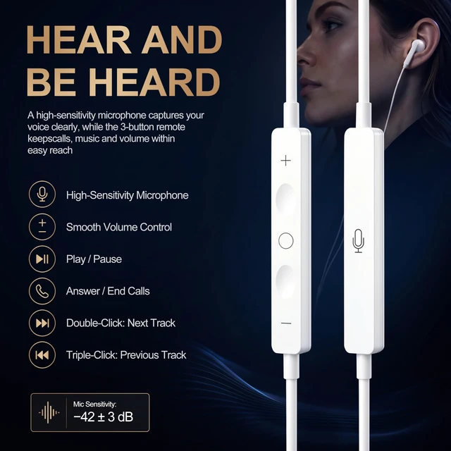 Alt view image 2 of 7 - 2Pack- USB C Headphones Wired in- Ear Buds for iPhone 17 16 15 Pro Max Type C Wired Earbuds USBC Earphones with Mic Volume Control Stereo Noise Isolation for iPhone and More USB-C Devices