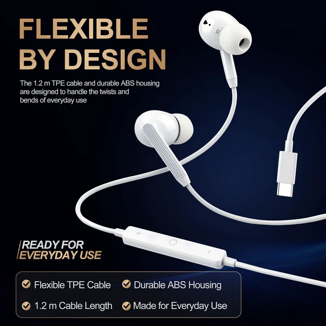 Alt view image 5 of 7 - 2Pack- USB C Headphones Wired in- Ear Buds for iPhone 17 16 15 Pro Max Type C Wired Earbuds USBC Earphones with Mic Volume Control Stereo Noise Isolation for iPhone and More USB-C Devices