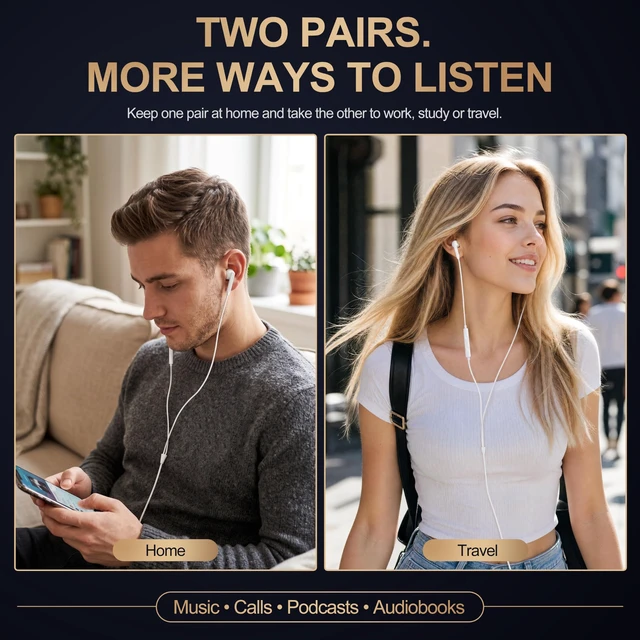 Alt view image 7 of 7 - 2Pack- USB C Headphones Wired in- Ear Buds for iPhone 17 16 15 Pro Max Type C Wired Earbuds USBC Earphones with Mic Volume Control Stereo Noise Isolation for iPhone and More USB-C Devices