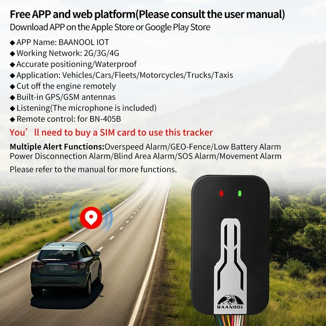 Alt view image 2 of 6 - BN-405A Car GPS Tracker No Monthly Fee Smart GPS Tracker for Vehicles No Subscription Cut Off The Engine Remotely Smart Truck Motorcycle Locator (BN-405A 2G/3G/4G)