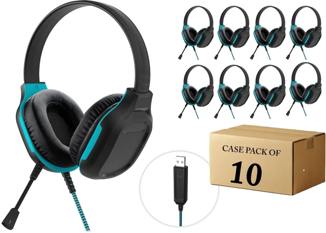 Main image of DropTech On-Ear Wired Headphones w/Mic, USB-A, Chew-Proof Cord Tangle-free braided cable withstands daily classroom use; adjustable headband fits K-12 students comfortably
