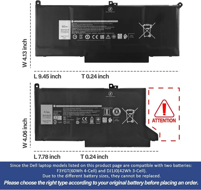 Alt view image 3 of 7 - 60Wh F3YGT Laptop Battery for Dell Latitude 12 7000 7280 7290/13 7000 7380 Latitude 13 7390/14 7000 7490 7480 P28S P28S001 P73G P73G002 Series 2X39G DM6WC DM3WC KG7VF V4940 451-BBYE 453-BBCF