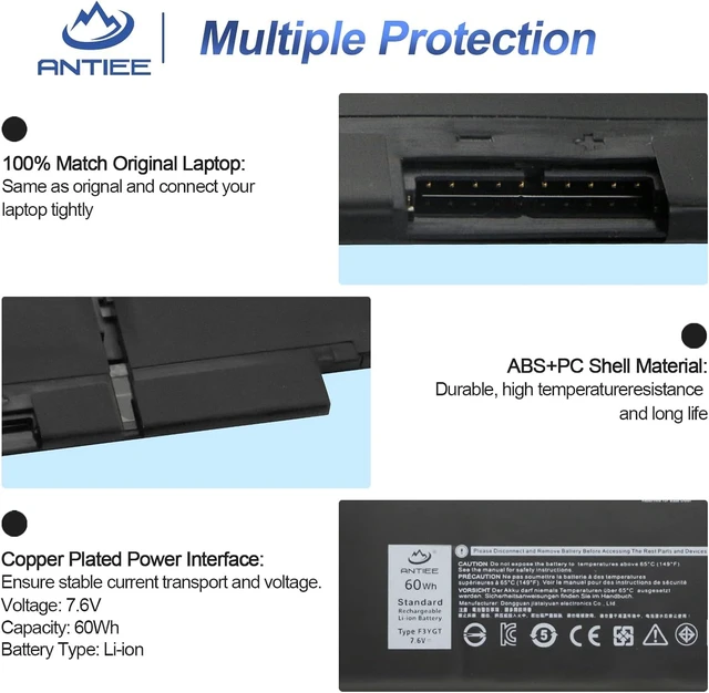 Alt view image 5 of 7 - 60Wh F3YGT Laptop Battery for Dell Latitude 12 7000 7280 7290/13 7000 7380 Latitude 13 7390/14 7000 7490 7480 P28S P28S001 P73G P73G002 Series 2X39G DM6WC DM3WC KG7VF V4940 451-BBYE 453-BBCF
