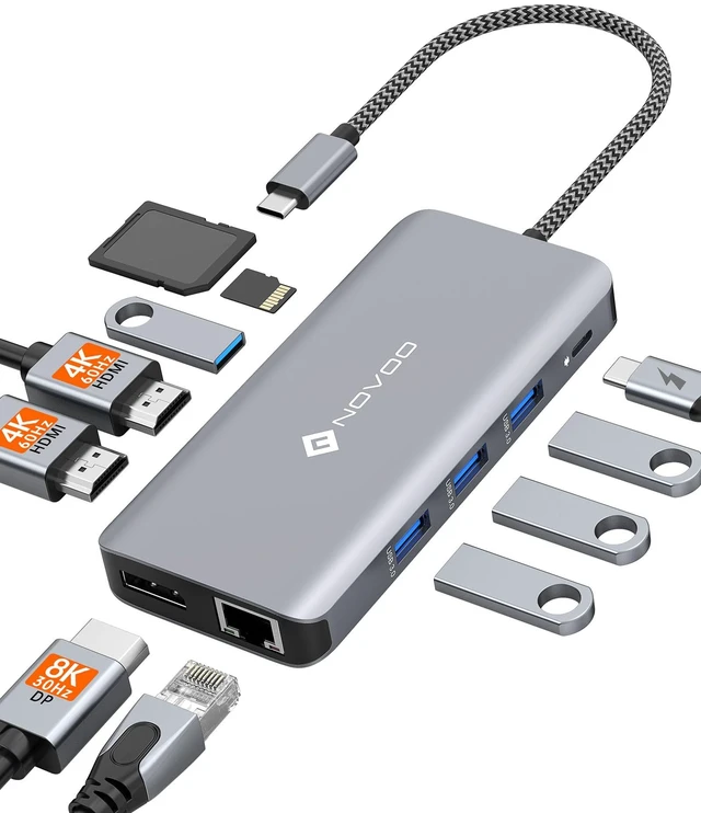 Main image of USB C Docking Station, Triple Display Type C Hub Dual Monitor HDMI 4K@60Hz DP Multiport Adapter 4USB Ethernet SD/TF 100W PD Dongle Data for Dell/Surface/HP/Lenovo Thinkpad Laptop