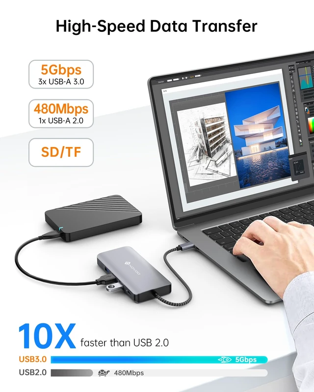 Alt view image 3 of 7 - USB C Docking Station, Triple Display Type C Hub Dual Monitor HDMI 4K@60Hz DP Multiport Adapter 4USB Ethernet SD/TF 100W PD Dongle Data for Dell/Surface/HP/Lenovo Thinkpad Laptop