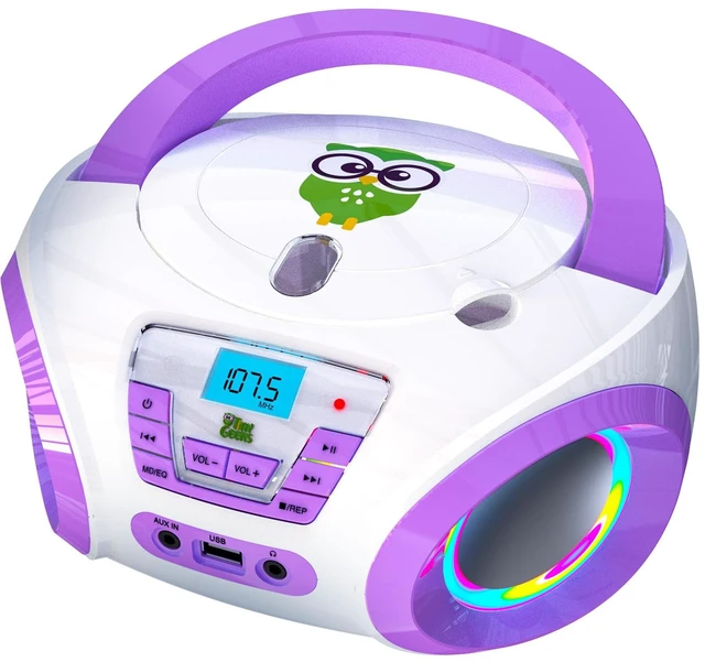 Main image of Tunes Boombox CD Player, FM Radio with Speakers, US Adapter Features Disco RGB Lights, Batteries Included, Fun Gift for Toddlers - Purple