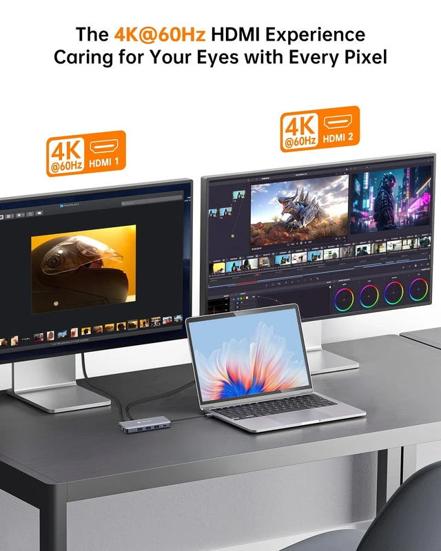 Alt view image 7 of 7 - USB C Docking Station, Triple Display Type C Hub Dual Monitor HDMI 4K@60Hz DP Multiport Adapter 4USB Ethernet SD/TF 100W PD Dongle Data for Dell/Surface/HP/Lenovo Thinkpad Laptop