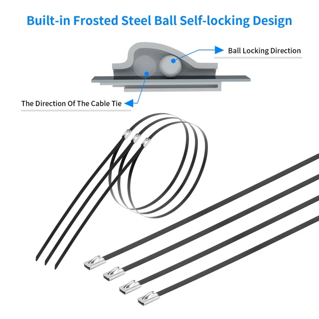 Alt view image 4 of 6 - Metal Zip Ties Black 18 inch 290LB 50pcs Heavy Duty 304 Stainless Steel Epoxy Coated Locking Cable Exhaust Wrap Multi Purpose Binding for Machinery, Vehicles, Farms, Cables, Pipes,Fence