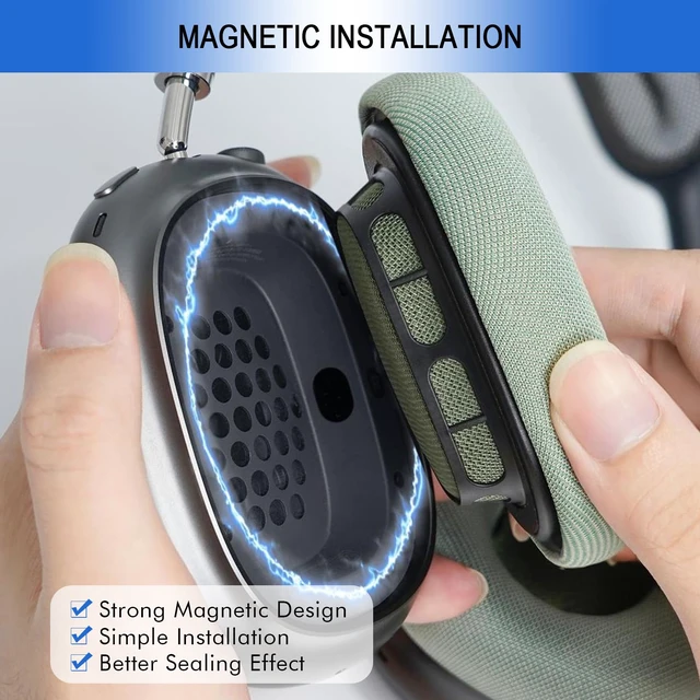 Alt view image 6 of 7 - Ear Cushions for Apple AirPods Max Headphones Mesh Fabric Replacement Pads Ear Cups Strong Magnet for Apple 1 & 2 Over-Ear Headset (Green)