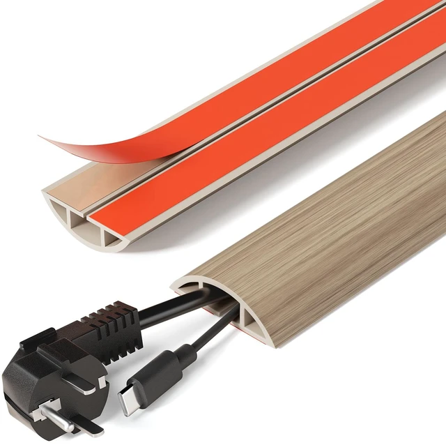 Main image of 5ft Self-Adhesive Floor Cord Cover, 1.2''W Cord Hider, Lightwood Cord Covers for Wires on Floor, Cord Protector, Soft PVC, Anti-Trip, Cuttable, 0.39in Low Profile, For Home Office Doorway