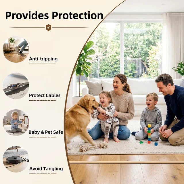 Alt view image 4 of 7 - 5ft Self-Adhesive Floor Cord Cover, 1.2''W Cord Hider, Lightwood Cord Covers for Wires on Floor, Cord Protector, Soft PVC, Anti-Trip, Cuttable, 0.39in Low Profile, For Home Office Doorway