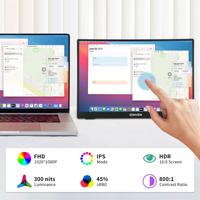 Alt view image 2 of 7 - Portable Touchscreen Monitor, 14 Inch, 1080P IPS Display, Zero Frame, USB-C and HDMI, for Laptop, PC, Mac, PS, Xbox, Nintendo Switch