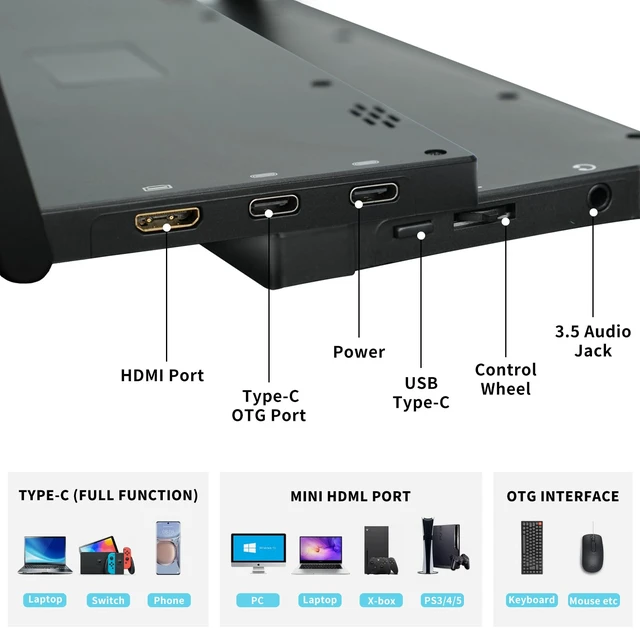 Alt view image 4 of 7 - Portable Touchscreen Monitor, 14 Inch, 1080P IPS Display, Zero Frame, USB-C and HDMI, for Laptop, PC, Mac, PS, Xbox, Nintendo Switch
