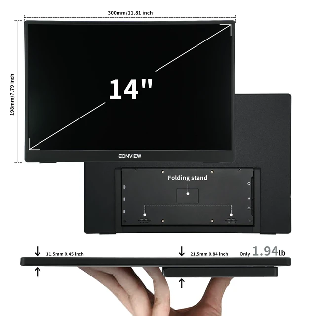 Alt view image 5 of 7 - Portable Touchscreen Monitor, 14 Inch, 1080P IPS Display, Zero Frame, USB-C and HDMI, for Laptop, PC, Mac, PS, Xbox, Nintendo Switch