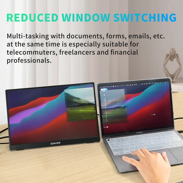 Alt view image 6 of 7 - Portable Touchscreen Monitor, 14 Inch, 1080P IPS Display, Zero Frame, USB-C and HDMI, for Laptop, PC, Mac, PS, Xbox, Nintendo Switch