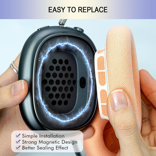 Alt view image 4 of 7 - Ear Cushions for AirPods Max 1 & 2 Version, Mesh Fabric Ear Pad Replacement Headphone Earpad Covers with Upgraded Magnet Silicine Gel (Orange)