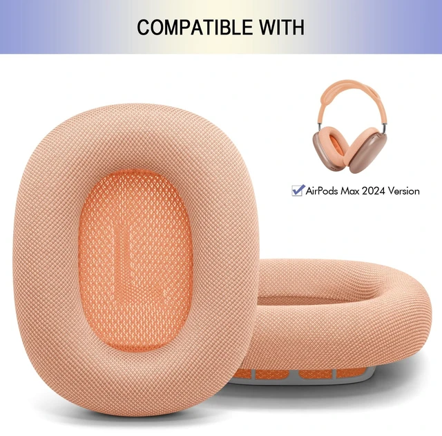 Alt view image 2 of 7 - Ear Cushions for AirPods Max 1 & 2 Version, Mesh Fabric Ear Pad Replacement Headphone Earpad Covers with Upgraded Magnet Silicine Gel (Orange)