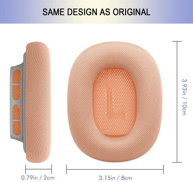 Alt view image 7 of 7 - Ear Cushions for AirPods Max 1 & 2 Version, Mesh Fabric Ear Pad Replacement Headphone Earpad Covers with Upgraded Magnet Silicine Gel (Orange)