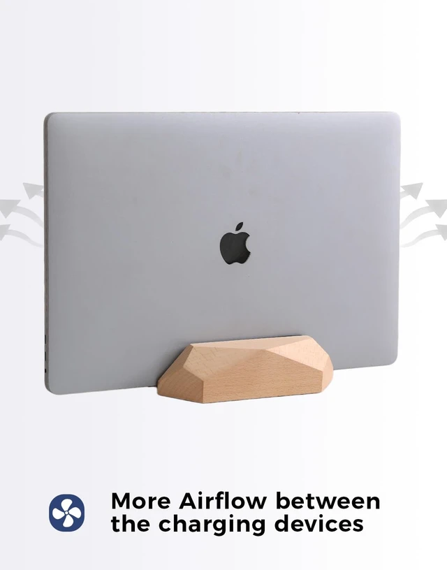 Alt view image 5 of 7 - Adjustable Vertical Laptop Stand, MacBook Holder Wood Stand, Wooden Laptop Stand, Vertical Laptop Holder for Desk, Width Adjustable Dock Fits All MacBook/Surface Pro