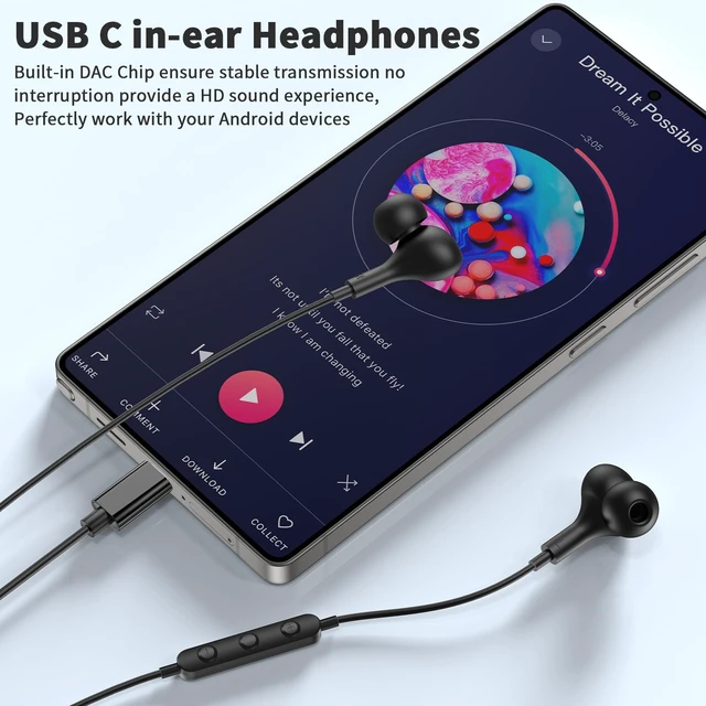 Alt view image 4 of 7 - USB C Headphones Wired Earbuds for iPhone 18 Pro Max 17 16 15,Black for Samsung S26 S25 Ultra S24 Wired Headphones,Corded USB Type C Earphone with Microphone&Remote for iPad 10 11th Pixel 10a 9