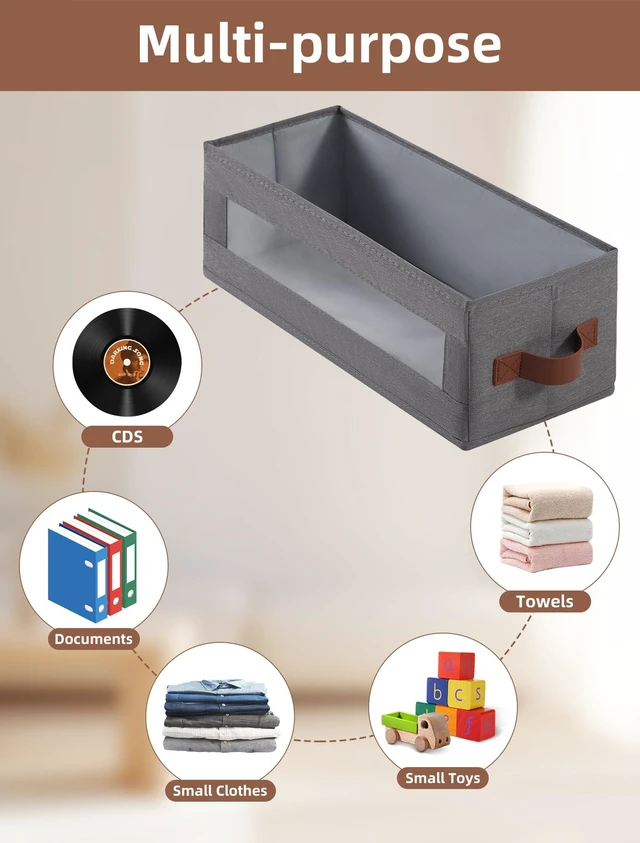 Alt view image 5 of 6 - 4 Packs CD Storage Box with Visible Window, Stackable CD Case Holder with Dustproof Lid and Handles, Holds Up to 148 CDs in Full Jewel Cases-15.75 x 6.10 x 5.31 Inches-Grey