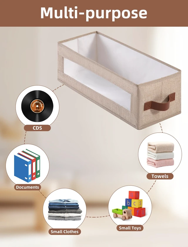 Alt view image 6 of 7 - 4 Packs CD Storage Box with Visible Window, Stackable CD Case Holder with Dustproof Lid and Handles, Holds Up to 148 CDs in Full Jewel Cases-15.75 x 6.10 x 5.31 Inches-Beige