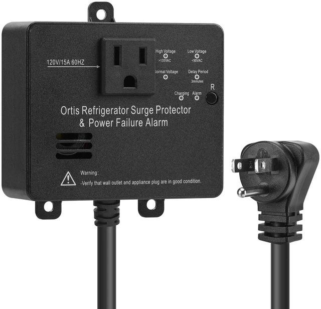Main image of Refrigerator Surge Protector & Power Failure Alarm, Protects Against Voltage Abnormalities, with LED Indicator Light & 110dB Alarm, Ideal for Refrigerators, Freezers, and Sewage, Black