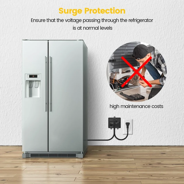 Alt view image 4 of 7 - Refrigerator Surge Protector & Power Failure Alarm, Protects Against Voltage Abnormalities, with LED Indicator Light & 110dB Alarm, Ideal for Refrigerators, Freezers, and Sewage, Black