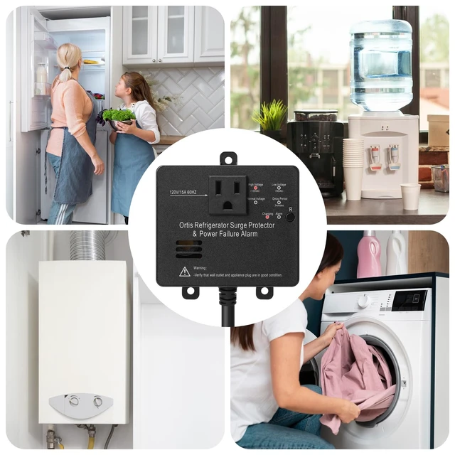 Alt view image 7 of 7 - Refrigerator Surge Protector & Power Failure Alarm, Protects Against Voltage Abnormalities, with LED Indicator Light & 110dB Alarm, Ideal for Refrigerators, Freezers, and Sewage, Black