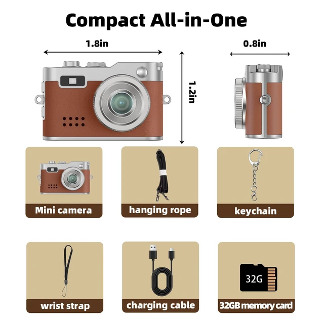 Alt view image 6 of 7 - Mini Keychain Camera, Unique Gifts 1080P video, retro, 32GB card, 0.96" screen, webcam, photo/audio, for birthday, teens, her, him