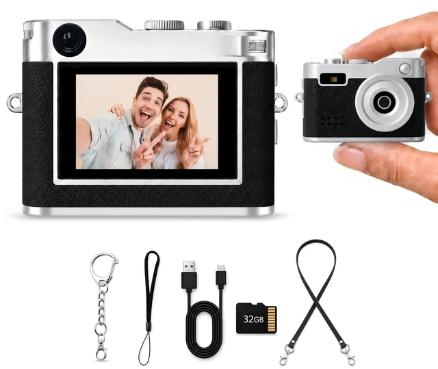 Main image of Mini Keychain Camera, Unique Gifts 1080P video, retro, 32GB card, 0.96" screen, webcam, photo/audio, for birthday, teens, her, him