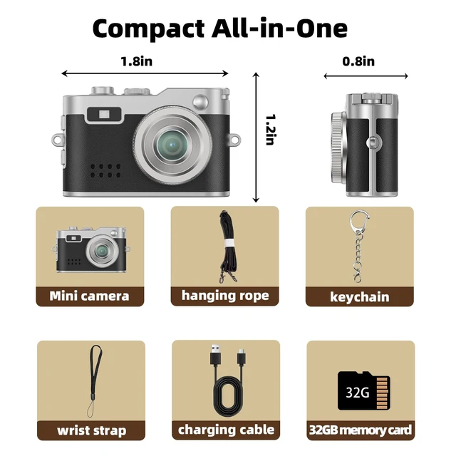 Alt view image 6 of 7 - Mini Keychain Camera, Unique Gifts 1080P video, retro, 32GB card, 0.96" screen, webcam, photo/audio, for birthday, teens, her, him