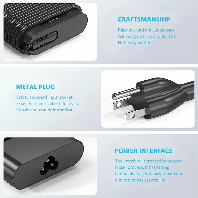 Alt view image 3 of 7 - 130W USB C Type C Charger Compatible with Dell Precision 5530 2in1 5550 5750 3560 3550 XPS 15 9500 17 9700 Latitude 7410 7310 9410 9510 Laptop Model DA130PM170 HA130PM170 Power Supply Cord