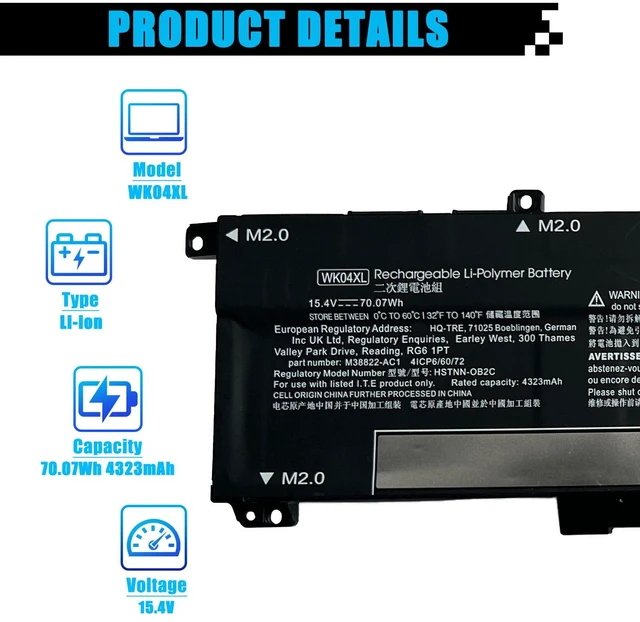 Alt view image 2 of 7 - WK04XL M39179-005 Battery for HP OMEN 16-b 16-c Victus 16-e 16-d 15-f Victus 16-D0001UR 16-D0023DX 16-E0005UA 16-D1113TX 16-E0029UR 16-E0194NW HSTNN-IB9V HSTNN-WB0B HSTNN-OB2C M38822-1D1 70.07Wh