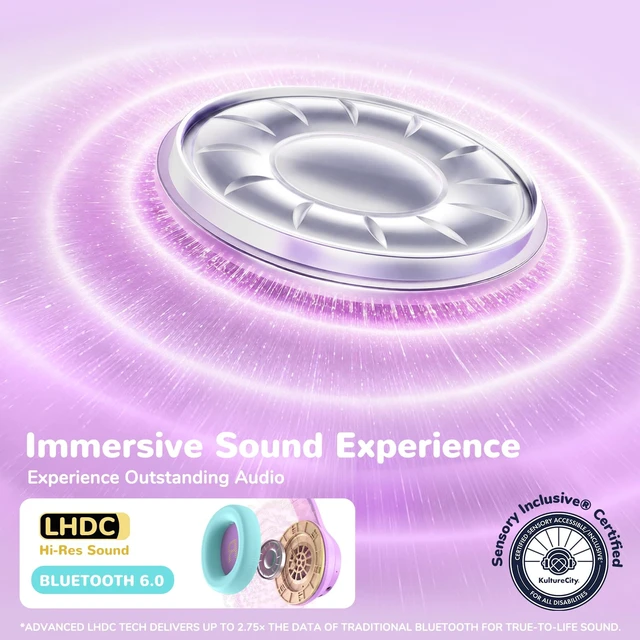 Alt view image 7 of 7 - Noise Cancelling Headphones for Kids Bluetooth 75H Play LED Lights SafeSound Tech 3.1, Bluetooth 6.0, Built-in Mic, AUX Cord, Wireless Headphones for Kids Toddler Girls Autism, Travel, Tablet