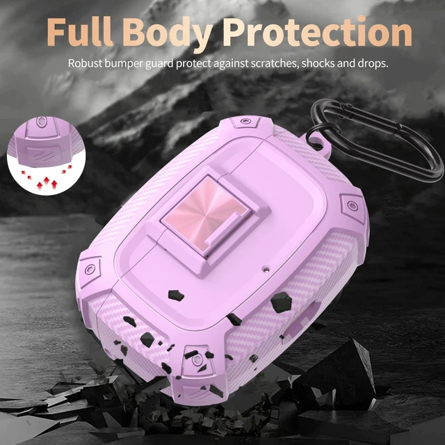 Alt view image 3 of 7 - for Beats Studio Buds/Bud + Case Cover with Lock Clip 2021/2023, Rugged Shockproof Protective Hard Skin with Carabiner&Cleaner Pen Men Women for Beat Studio Buds/Bud Plus Earbuds - Pink