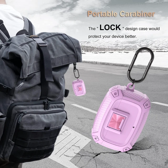 Alt view image 5 of 7 - for Beats Studio Buds/Bud + Case Cover with Lock Clip 2021/2023, Rugged Shockproof Protective Hard Skin with Carabiner&Cleaner Pen Men Women for Beat Studio Buds/Bud Plus Earbuds - Pink