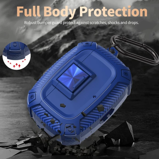 Alt view image 3 of 7 - for Beats Studio Buds/Bud + Case Cover with Lock Clip 2021/2023, Rugged Shockproof Protective Hard Skin with Carabiner&Cleaner Pen Men Women for Beat Studio Buds/Bud Plus Earbuds - Blue