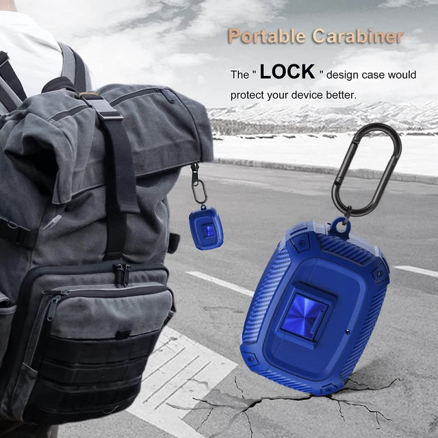 Alt view image 4 of 7 - for Beats Studio Buds/Bud + Case Cover with Lock Clip 2021/2023, Rugged Shockproof Protective Hard Skin with Carabiner&Cleaner Pen Men Women for Beat Studio Buds/Bud Plus Earbuds - Blue