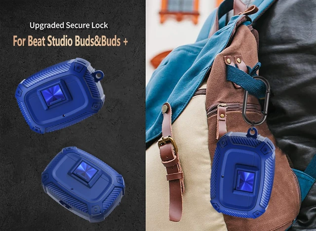 Alt view image 5 of 7 - for Beats Studio Buds/Bud + Case Cover with Lock Clip 2021/2023, Rugged Shockproof Protective Hard Skin with Carabiner&Cleaner Pen Men Women for Beat Studio Buds/Bud Plus Earbuds - Blue