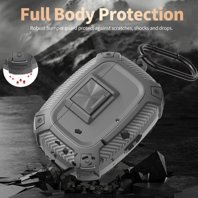 Alt view image 3 of 7 - for Beats Studio Buds/Bud + Case Cover with Lock Clip 2021/2023, Rugged Shockproof Protective Hard Skin with Carabiner&Cleaner Pen Men Women for Beat Studio Buds/Bud Plus Earbuds - Grey