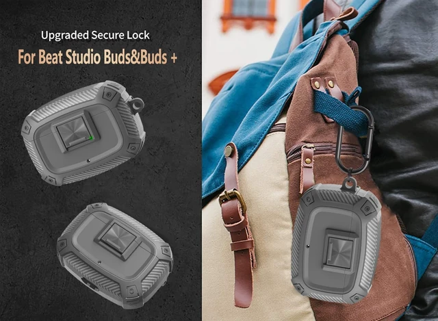 Alt view image 4 of 7 - for Beats Studio Buds/Bud + Case Cover with Lock Clip 2021/2023, Rugged Shockproof Protective Hard Skin with Carabiner&Cleaner Pen Men Women for Beat Studio Buds/Bud Plus Earbuds - Grey
