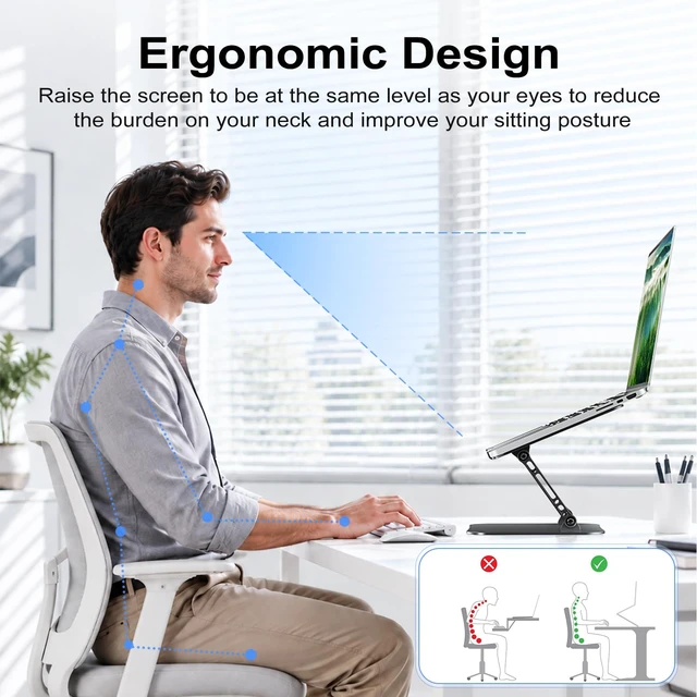 Alt view image 2 of 7 - Adjustable Aluminum Laptop Stand for Desk, Laptop Riser for 11-16" Ergonomic Aluminum Riser, Anti-Slip Silicone Pads, Foldable Portable Laptop Holder for Home Office Travel