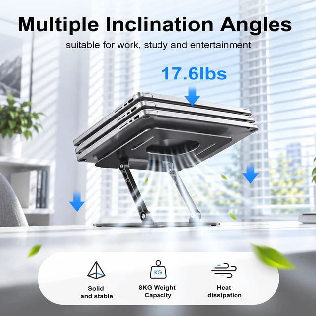 Alt view image 3 of 7 - Adjustable Aluminum Laptop Stand for Desk, Laptop Riser for 11-16" Ergonomic Aluminum Riser, Anti-Slip Silicone Pads, Foldable Portable Laptop Holder for Home Office Travel