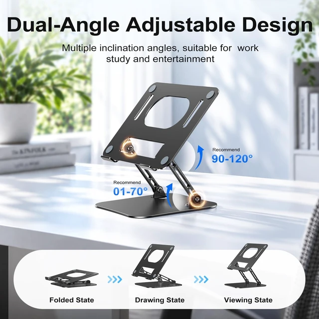 Alt view image 4 of 7 - Adjustable Aluminum Laptop Stand for Desk, Laptop Riser for 11-16" Ergonomic Aluminum Riser, Anti-Slip Silicone Pads, Foldable Portable Laptop Holder for Home Office Travel