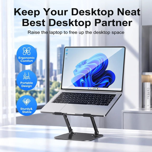 Alt view image 5 of 7 - Adjustable Aluminum Laptop Stand for Desk, Laptop Riser for 11-16" Ergonomic Aluminum Riser, Anti-Slip Silicone Pads, Foldable Portable Laptop Holder for Home Office Travel