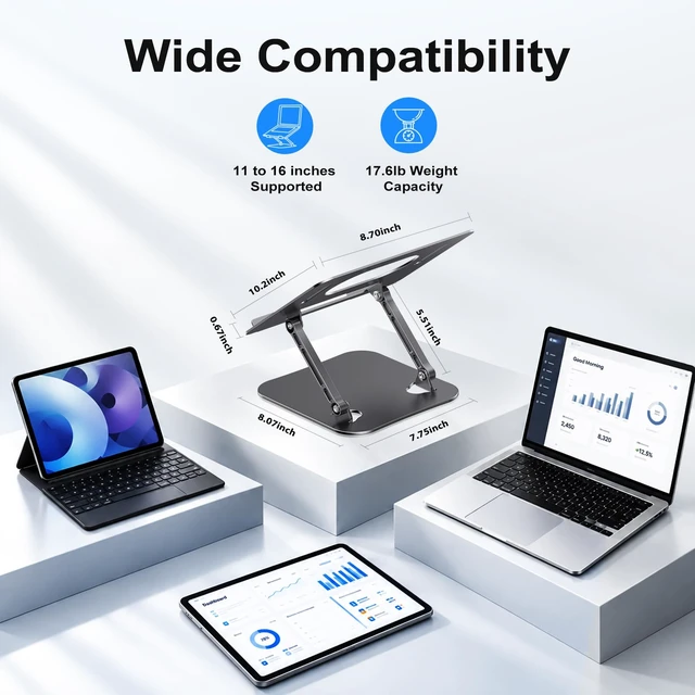 Alt view image 6 of 7 - Adjustable Aluminum Laptop Stand for Desk, Laptop Riser for 11-16" Ergonomic Aluminum Riser, Anti-Slip Silicone Pads, Foldable Portable Laptop Holder for Home Office Travel