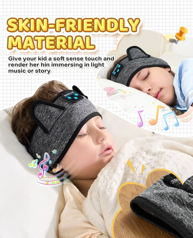Alt view image 2 of 7 - Kids Headband Headphones-Toddler Wireless Bluetooth Headphones with Safe Volume, Wired 3.5mm Jack, Adjustable Sleep Headband-for School/Airplane Travel/Tablet/Kindle, with Travel Bag - Boys & Girls