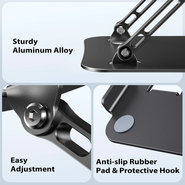 Alt view image 7 of 7 - Adjustable Aluminum Laptop Stand for Desk, Laptop Riser for 11-16" Ergonomic Aluminum Riser, Anti-Slip Silicone Pads, Foldable Portable Laptop Holder for Home Office Travel