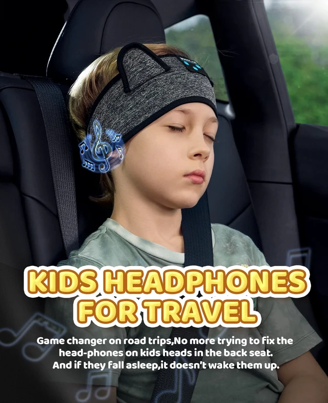Alt view image 6 of 7 - Kids Headband Headphones-Toddler Wireless Bluetooth Headphones with Safe Volume, Wired 3.5mm Jack, Adjustable Sleep Headband-for School/Airplane Travel/Tablet/Kindle, with Travel Bag - Boys & Girls